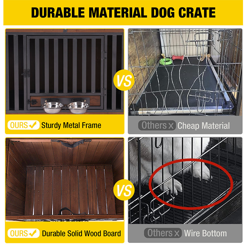 Aivituvin-AIR100 Wooden Dog Crate with Folding Design | Strong Iron Frame