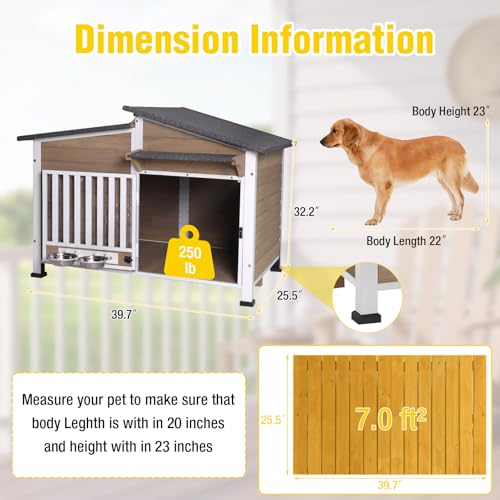 Morgete AIR7021 Dog House with Anti-Chewing Metal Frame Design Wooden Dog Kennel with Unique Design Roof, Weatherproof Dog House for Indoor & Outdoor Use