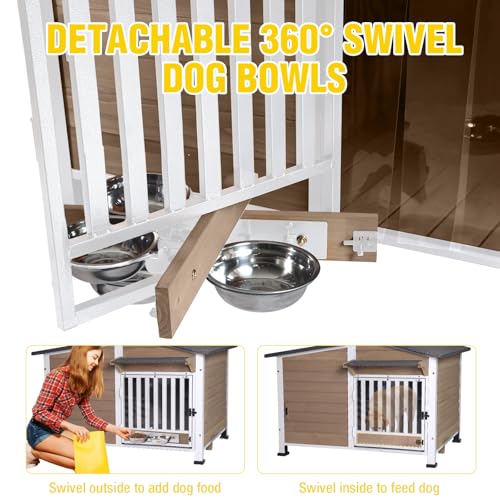 Morgete AIR7021 Dog House with Anti-Chewing Metal Frame Design Wooden Dog Kennel with Unique Design Roof, Weatherproof Dog House for Indoor & Outdoor Use