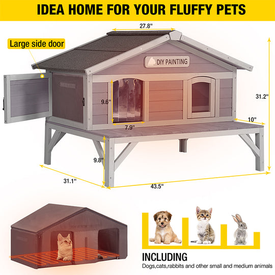 Aivituvin-AIR92-IN-HP Wooden Heated Cat House with Insulation | Heating Pad