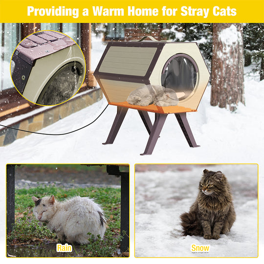 Aivituvin-AIR107 Indoor/Outdoor Heated Cat House with Heated Pad|Durable PP Construction