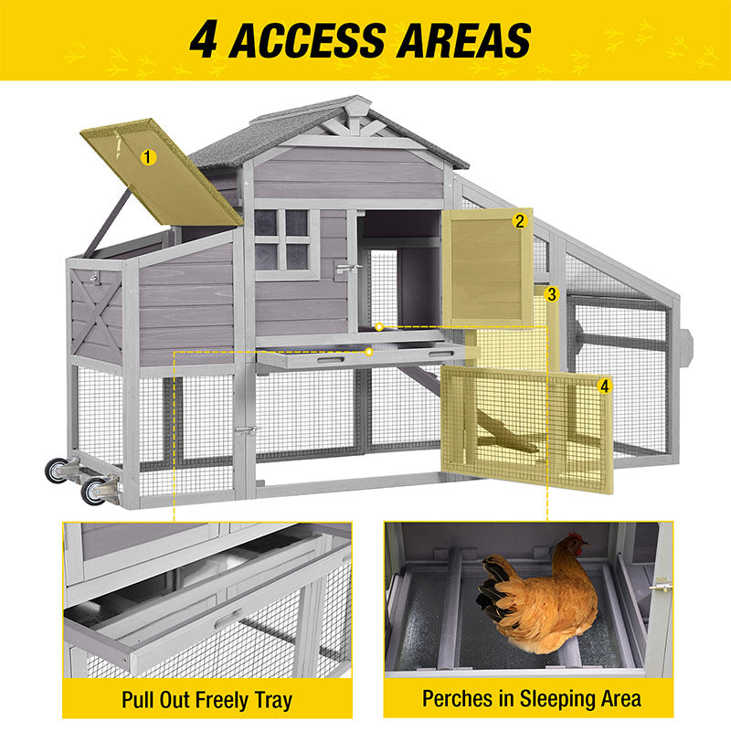 Aivituvin Wooden Chicken Coop with Wheels AIR32, Large Chicken Coop for 2-3 Chickens, 17.1ft²