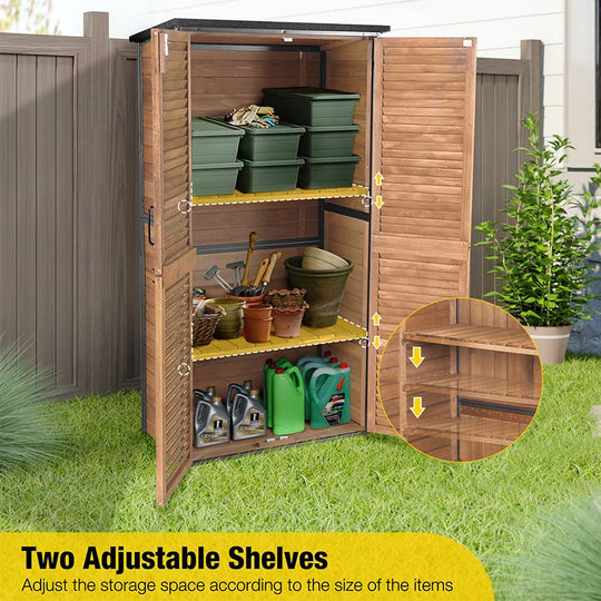 Aivituvin-AIR7012 Wooden Garden Shed with Iron Frame | 3-Tier Adjustable Shelves