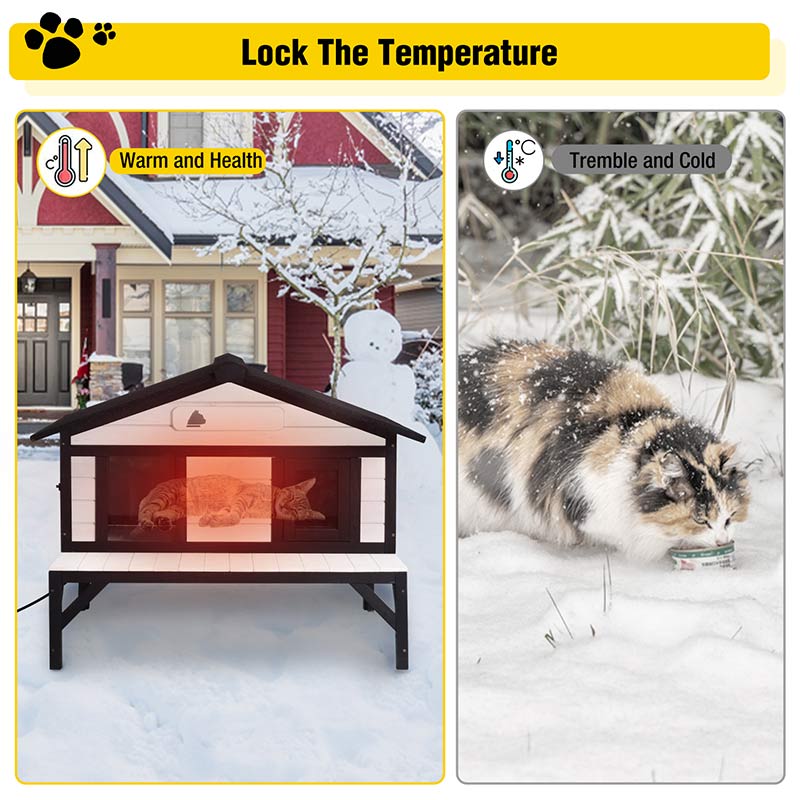 Aivituvin-AIR92-M-IN-HP Wooden Heated Cat House with Insulation | Heating Pad