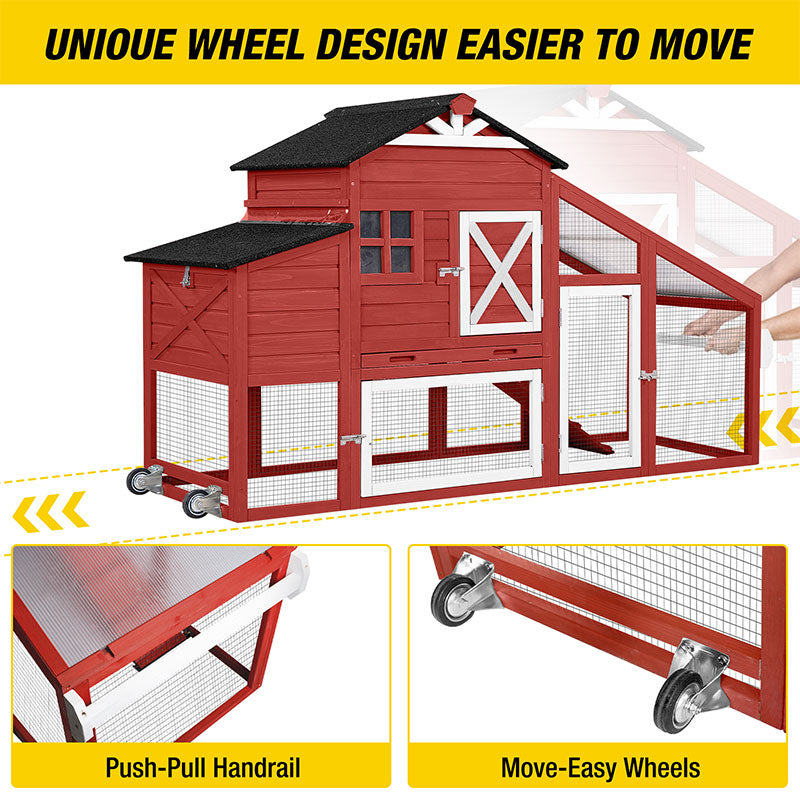 Aivituvin Wooden Chicken Coop with Wheels AIR32, Large Chicken Coop for 2-3 Chickens, 17.1ft²