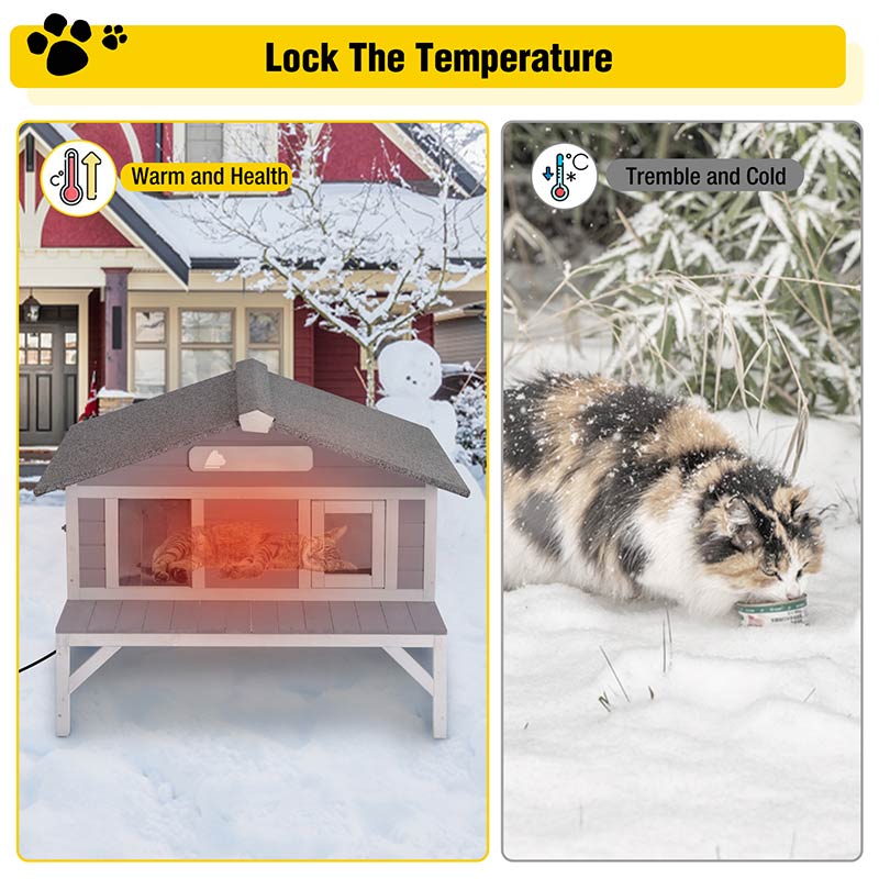 Aivituvin-AIR92-M-IN-HP Wooden Heated Cat House with Insulation | Heating Pad
