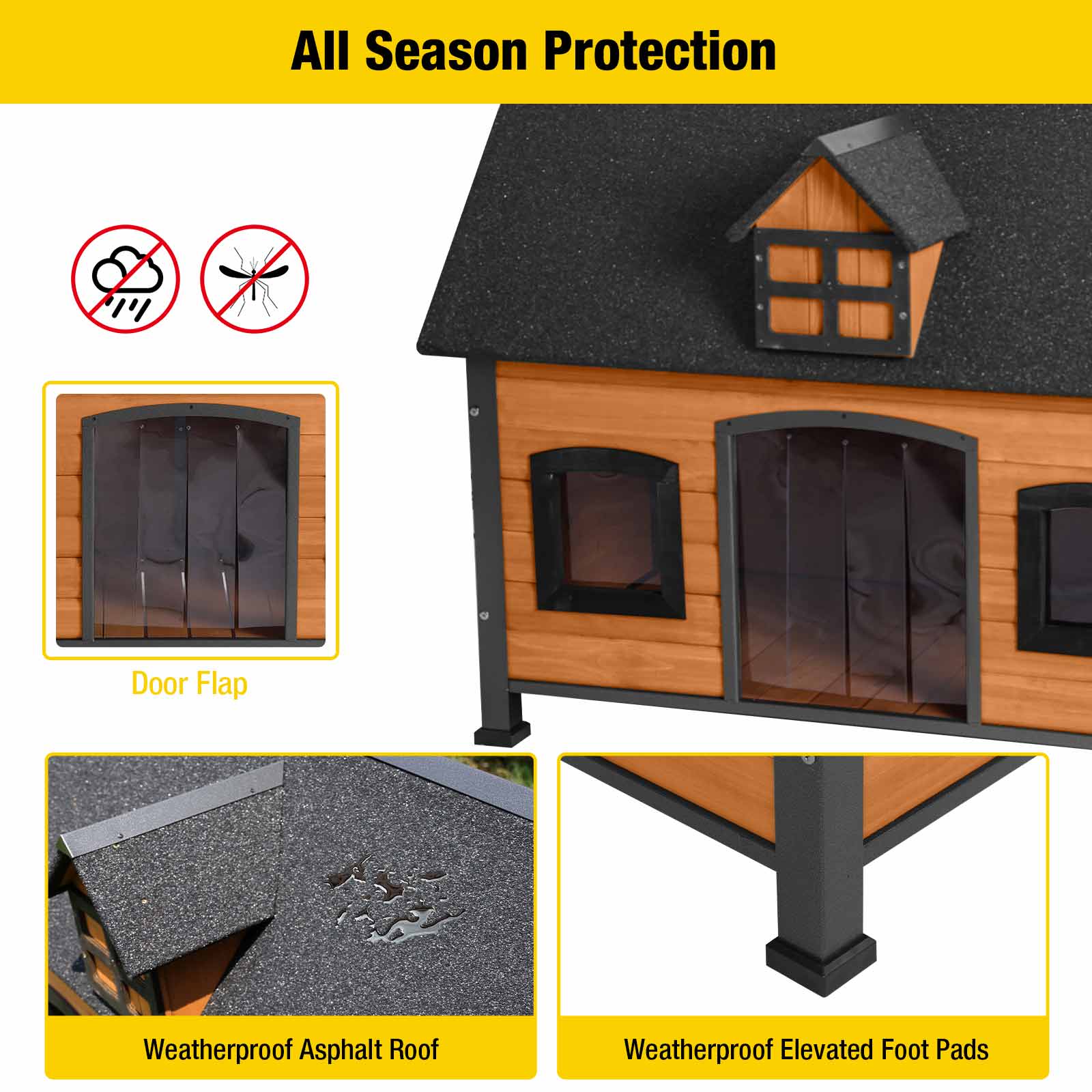 Iron Frame Wooden Dog House with Asphalt Roof | Chew-Proof