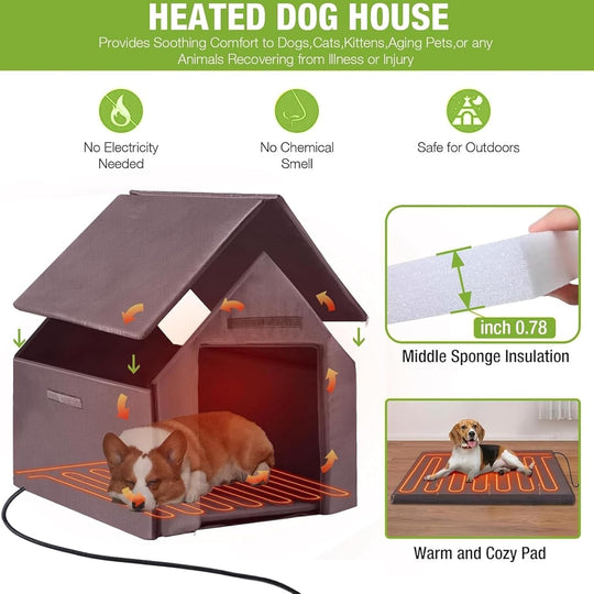 MEDEHOO-AIR80/81-IN-HP Large Heated Dog House with Heating Pad | Insulation Liner