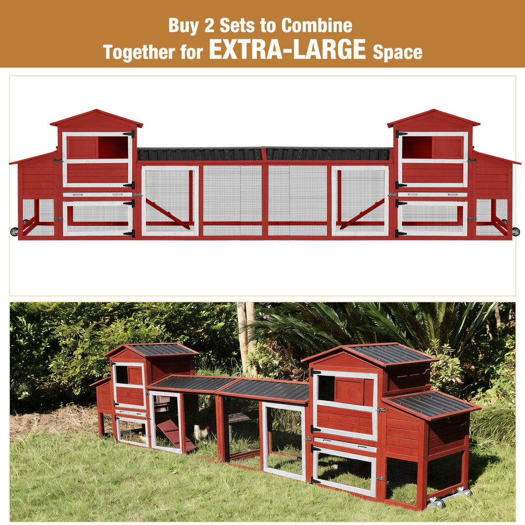 Suumerpety Large Chicken Coop on Wheels, Wooden Hen House with Nest Box and Weatherproof Roof
