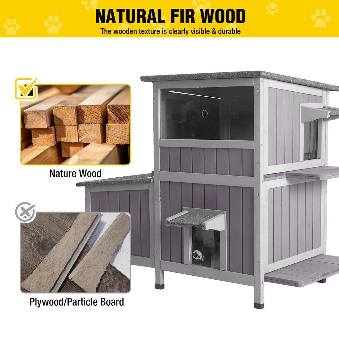 MEDEHOO AIR7033 Outdoor Cat House, Waterproof 2-Story Feral Cat Shelter for Outdoor and Indoor Use, Gray