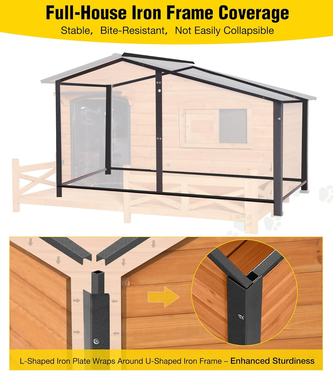 MEDEHOO AIR7024-IN-HP Heated Dog House Outdoor Dog Kennel with Safe Heated Pad, Chew-Proof Metal Frame and Rotating Food Bowl for Small to Medium Dogs, 44.6" L x 41.1" W x 32.9“H