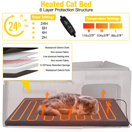 Aivituvin-AIR93-IN-HP Heated Insulated Cat House with Heated Pad | Removable Soft Liner