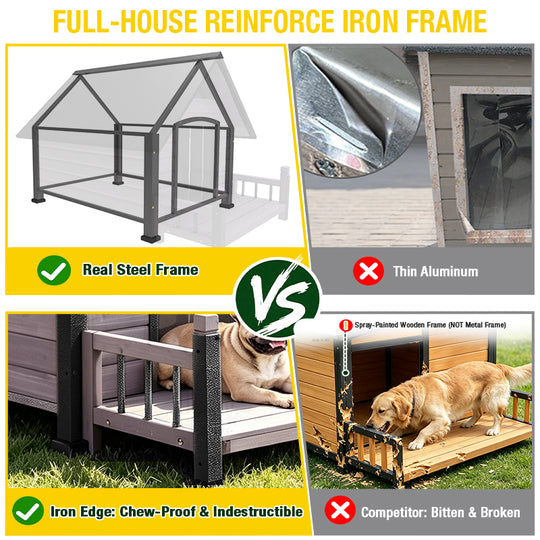 Aivituvin Outdoor Dog House AIR80/81/87, 32.9"L/37.4"L, Porch Design, Iron Frame