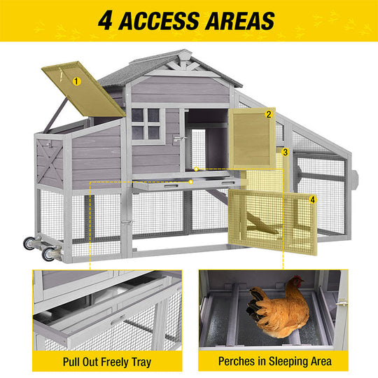 Morgete Mobile Chicken Coop Hen House with Wheels Handdrail for 2-4 Chickens