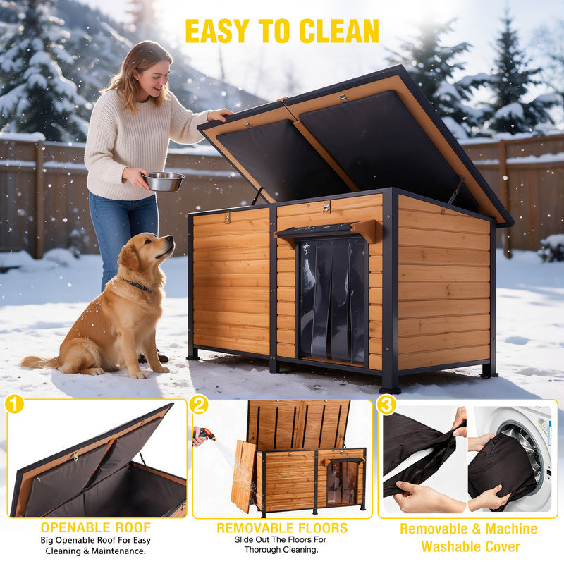 Aivituvin Extra Large Heated Dog House AIR63/64-IN-HP, 55"L/59.1"L Wooden Dog Shelter with Heating Pad