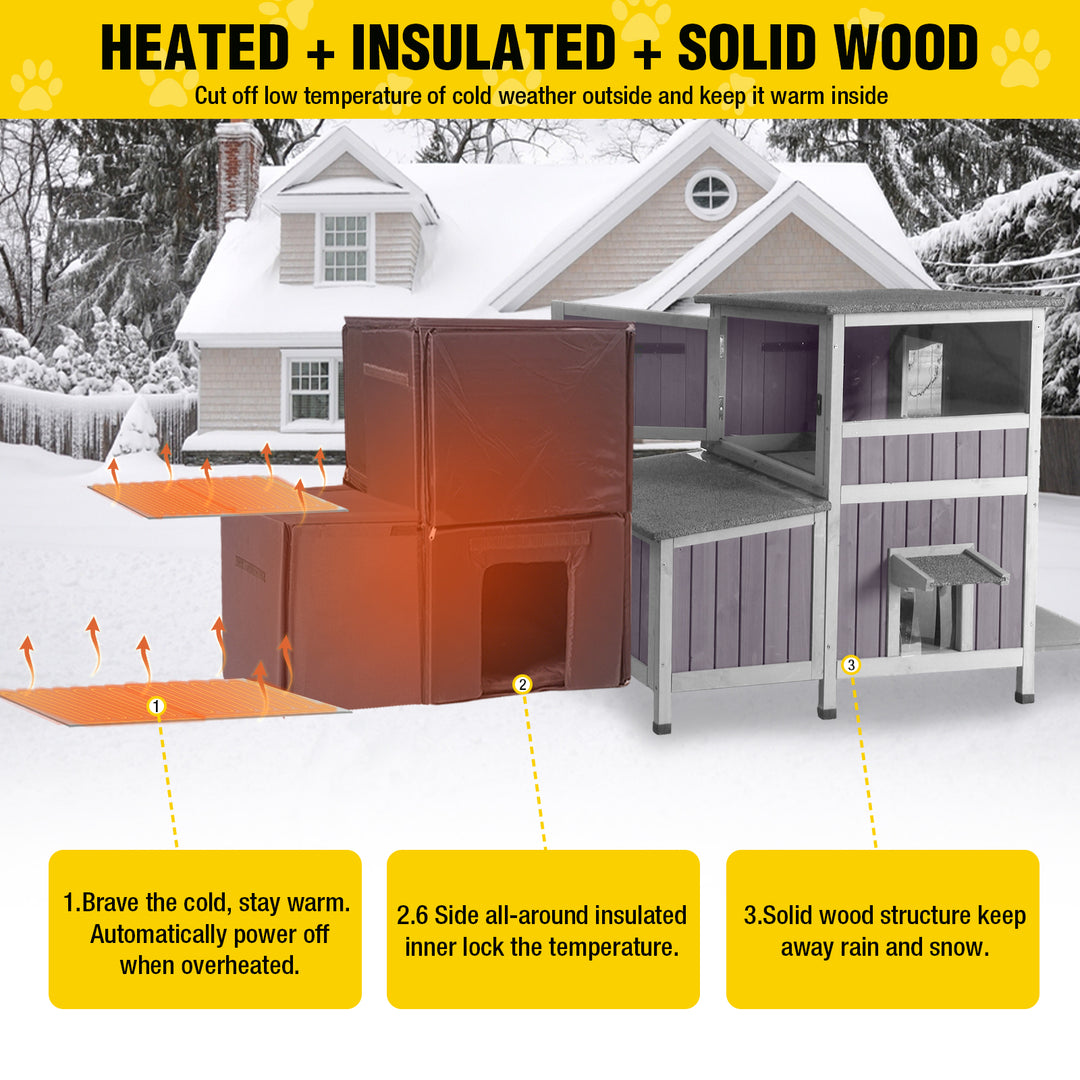 MEDEHOO AIR7033-IN-HP Outdoor Heated Cat House for Winter, Insulated Cat House with Heating Pad for Outdoor Indoor, Weatherproof Cat Shelter for Feral & Stray Cats