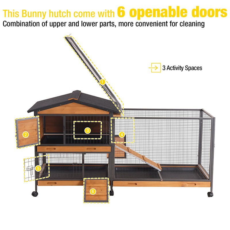 Aivituvin-AIR19-X Chew-Resistant Metal Frame Rabbit Hutch  | Wheels for Easy Movement