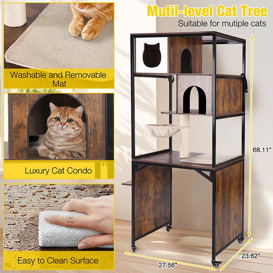 Aivituvin-AIR7015 Wooden Cat Litter Box Enclosure| Metal Frame Cat House