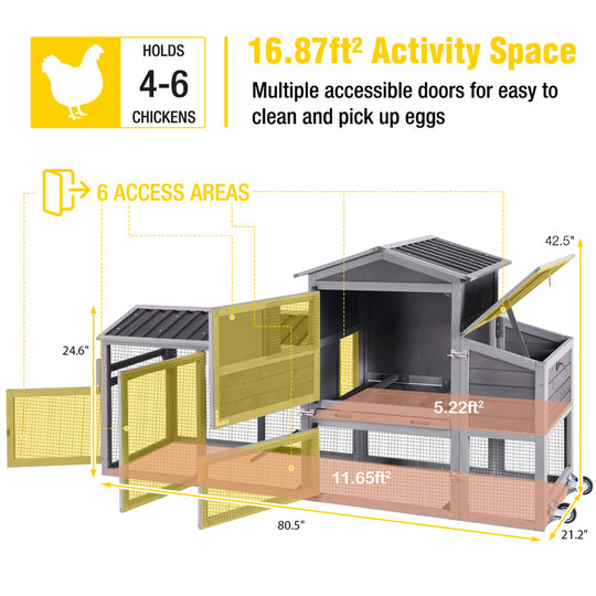 Aivituvin- AIR61 Mobile Chicken Tractor for 2-3 Chickens( Inner Space 18.47ft²)