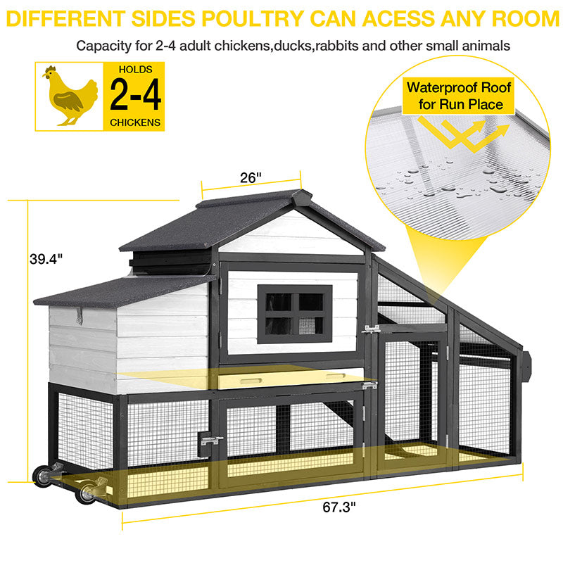 Aivituvin-AIR23-W Wooden Chicken Coop on Wheels for 2-3 Hens