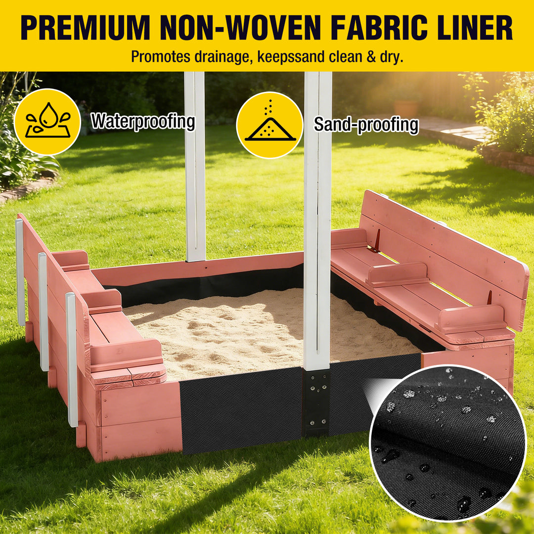 MEDEHOO 47'' Outdoor Sandbox for Kids with Lid and Bench, Wooden Sand Play Toys Center with Adjustable Canopy