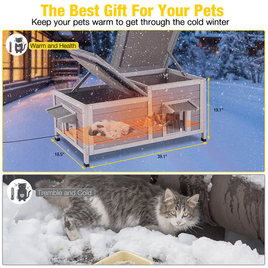 Aivituvin-AIR93-IN-HP Heated Insulated Cat House with Heated Pad | Removable Soft Liner