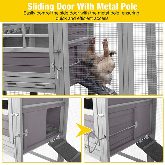 MEDEHOO 78.4'' Chicken Coop Large Hen House with Next Box,Wood Poultry Cage with Slide Tray