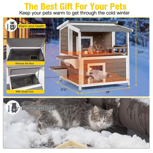 Aivituvin-AIR33-IN-HP 2-Story Outdoor Heated Cat House with Adjustable Heating Pad | Insulation Liner