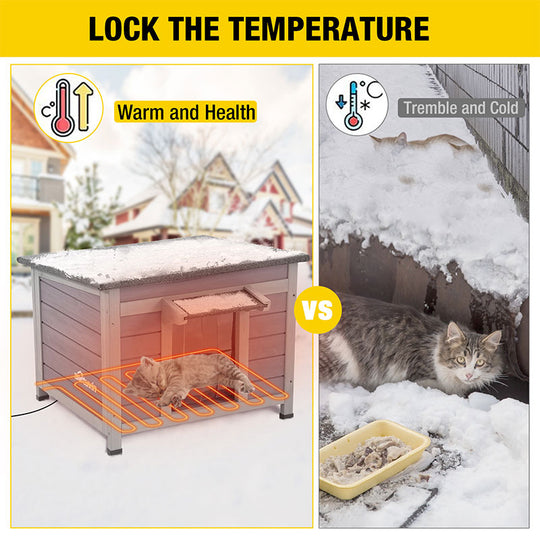 Aivituvin-AIR12-IN-HP Outdoor Heated Wooden Cat House with Heating Pad | Insulation Liner