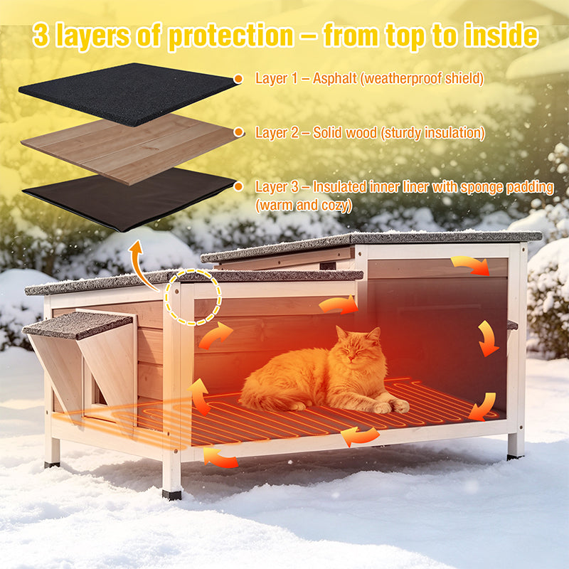 Aivituvin Heated Insulated Cat House AIR93-IN-HP, Outdoor Cat Shelter with Heated Pad