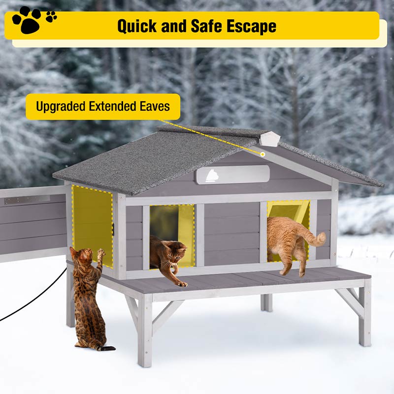 Aivituvin-AIR92-M-IN-HP Wooden Heated Cat House with Insulation | Heating Pad