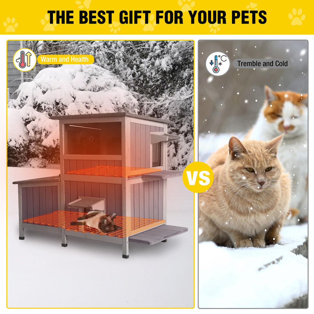 MEDEHOO AIR7033-IN-HP Outdoor Heated Cat House for Winter, Insulated Cat House with Heating Pad for Outdoor Indoor, Weatherproof Cat Shelter for Feral & Stray Cats