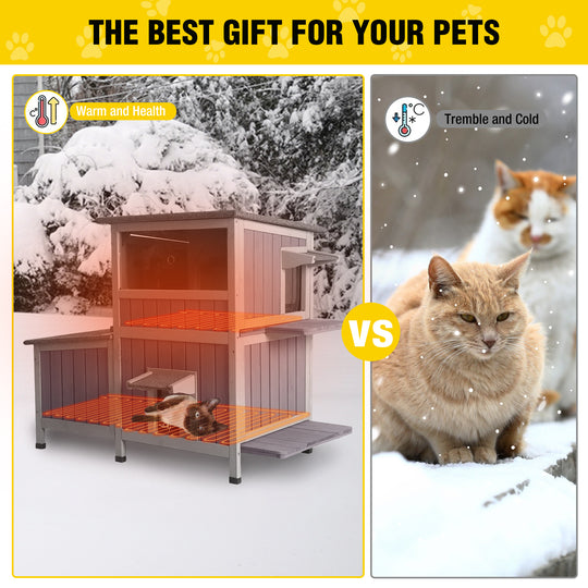 MEDEHOO AIR7033-IN-HP Outdoor Heated Cat House for Winter, Insulated Cat House with Heating Pad for Outdoor Indoor, Weatherproof Cat Shelter for Feral & Stray Cats
