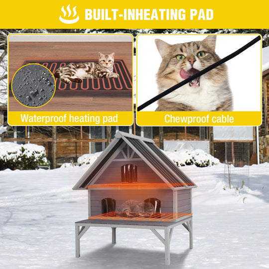 Aivituvin-AIR7034-IN-HP Heated Wooden Cat House with Insulation | Metal Roof