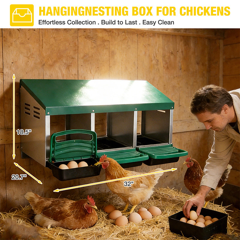 Aivituvin-AIR7036 Chicken Nesting Box | Roll-Away Egg Tray, 3 Compartments