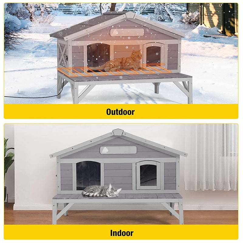 Aivituvin-AIR92-IN-HP Wooden Heated Cat House with Insulation | Heating Pad