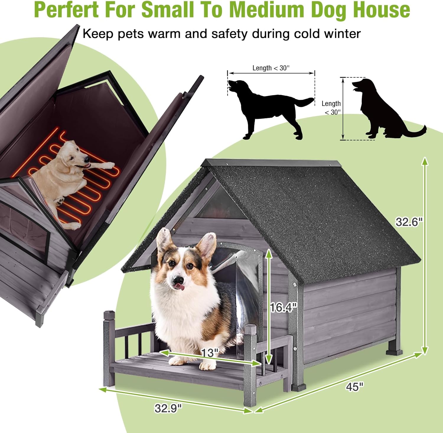 Large Heated Dog House with Heating Pad, Insulation & Iron Frame