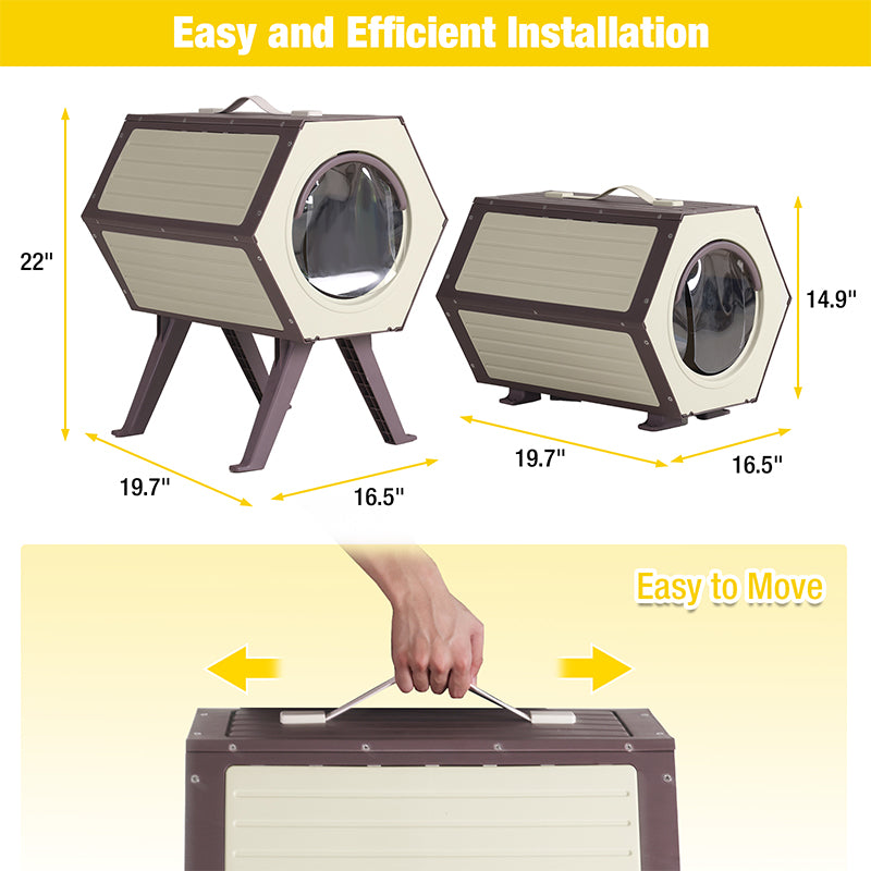 Aivituvin-AIR107 Indoor/Outdoor Heated Cat House with Heated Pad|Durable PP Construction