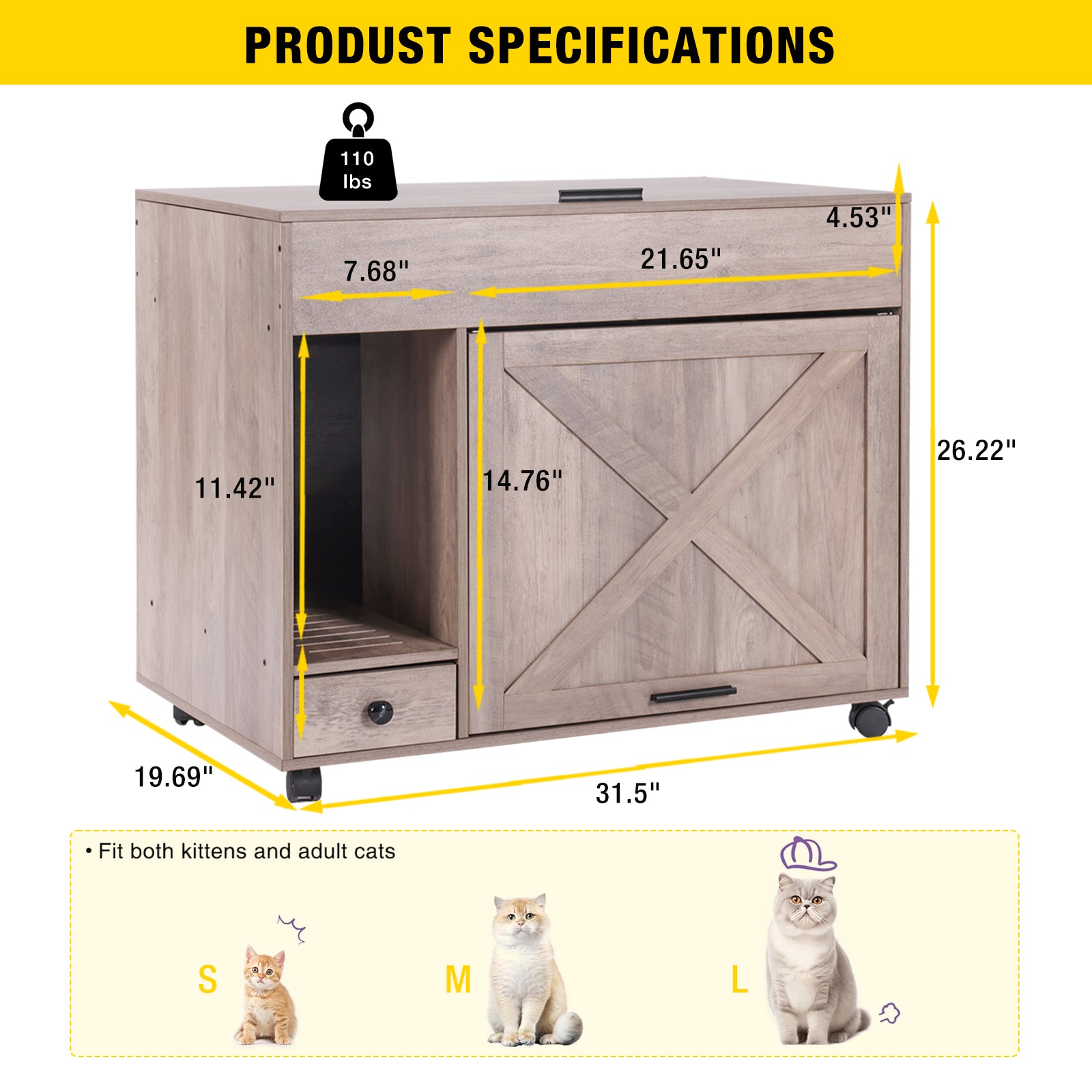 Wooden Cat Litter Box Enclosure | Side Table with Folding Door