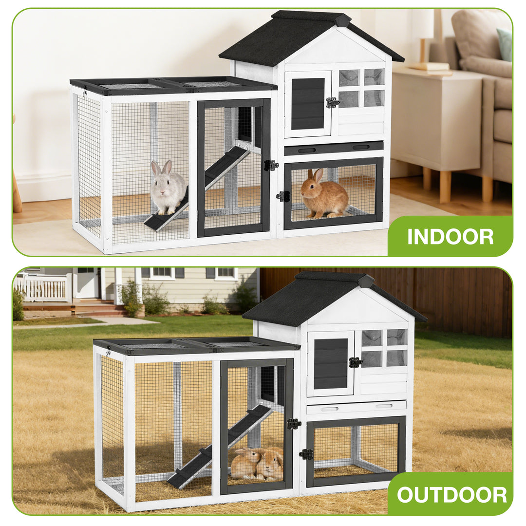MEDEHOO Wood Rabbit Hutch Outdoor Chicken Coop Hen House with No Leak Tray