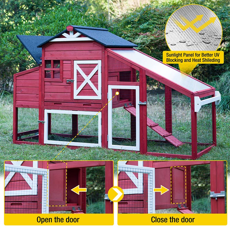 Aivituvin Wooden Chicken Coop with Wheels AIR32, Large Chicken Coop for 2-3 Chickens, 17.1ft²