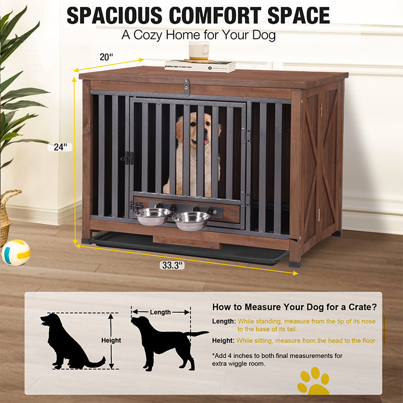 Wooden Dog Crate with Solid Fir Wood, Iron Frame, Easy Assembly ...