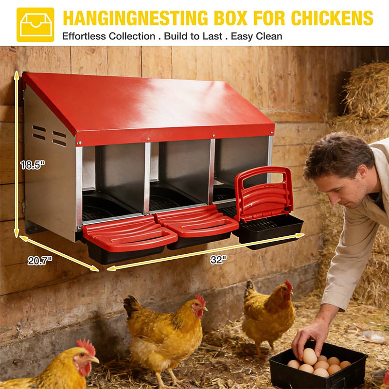 Aivituvin-AIR7036 Chicken Nesting Box | Roll-Away Egg Tray, 3 Compartments