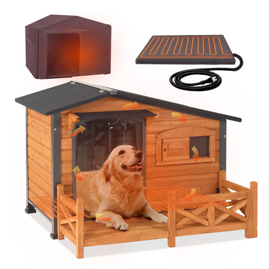 Aivituvin-AIR7024-IN-HP 44.6"L/60.4"L Outdoor Heated Dog House |Metal Frame
