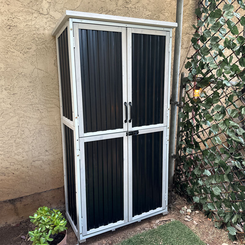 Aivituvin Plastic Garden Storage AIR7012-P, Outdoor Shed with Metal Frame