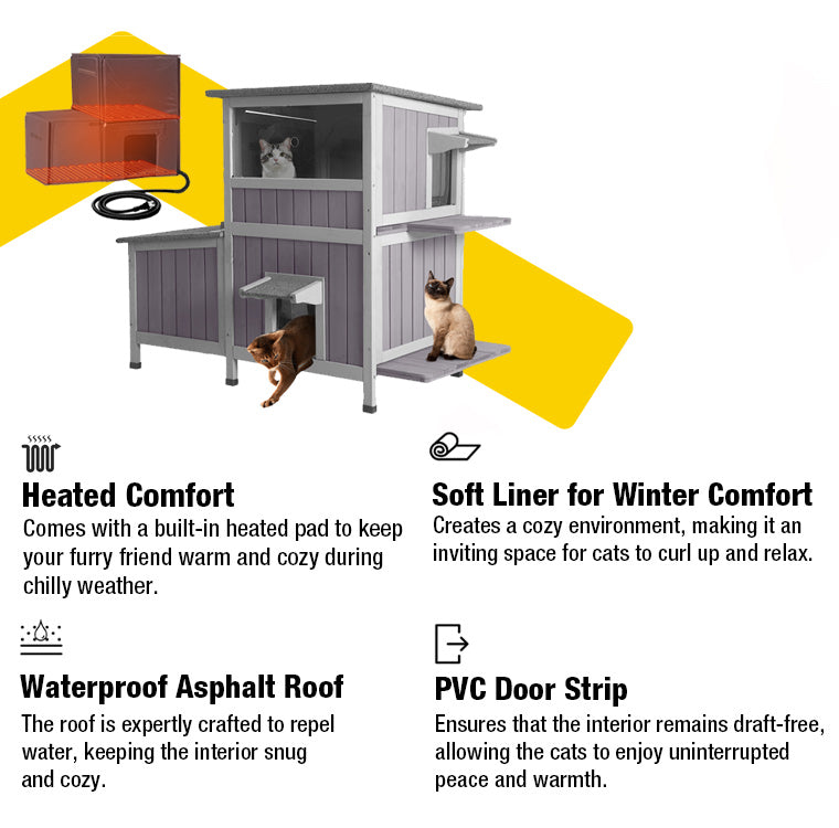 2-Storey Outdoor Cat House with Heating Pad & Insulation Liner