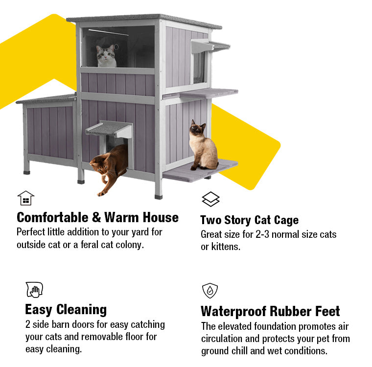 Aivituvin-AIR7033 2-Story Wooden Cat House with Asphalt Roof
