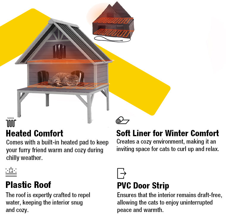 Luxury Heated Wooden Cat House – Insulated, Elevated 2-Level