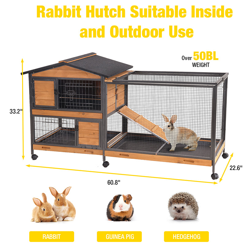 Door Frame Rabbits Aivituvin Metal Frame Rabbit Hutch with 3 Leakproof Trays, 6 Doors & Wheels