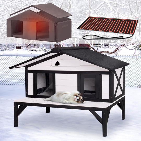 MEDEHOO AIR92M-IN-HP Heated Cat House Outdoor All-Round Insulated Feral Kitty Shelter with Escape Doors Weatherproof for Winter